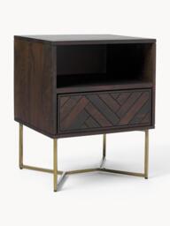 Mango Wood Bedside Table Luca with Herringbone Pattern - thumbnail 1