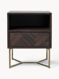 Mango Wood Bedside Table Luca with Herringbone Pattern - thumbnail 4