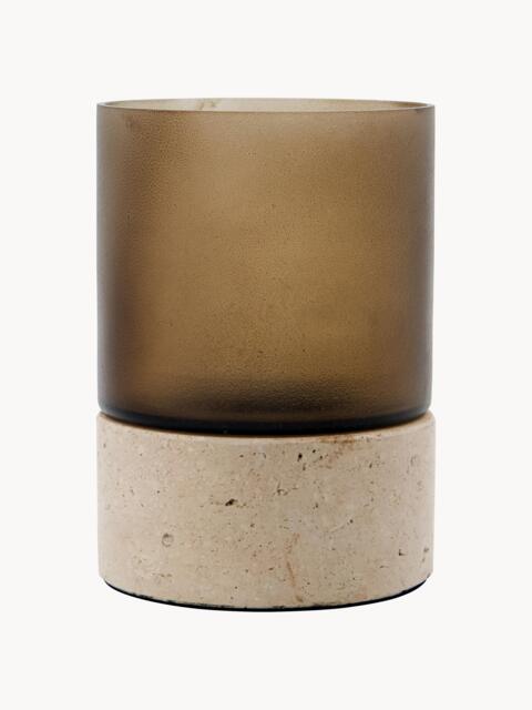 Mouth-Blown Glass Candle Holder Rivo with Travertine Base - image 1