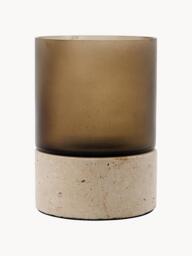 Mouth-Blown Glass Candle Holder Rivo with Travertine Base