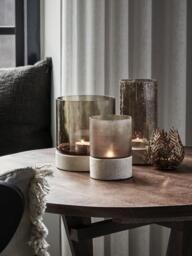Mouth-Blown Glass Candle Holder Rivo with Travertine Base - thumbnail 2