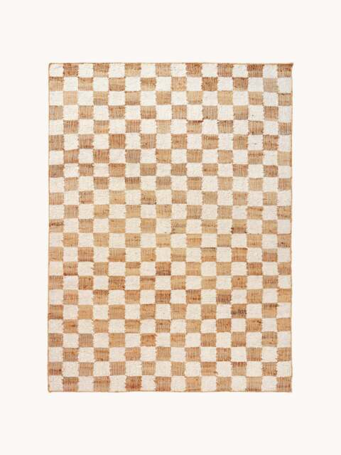 Hand-Woven Wool Low-Pile Rug Check - image 1