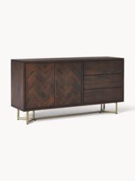 Mango Wood Sideboard Luca with Herringbone Pattern