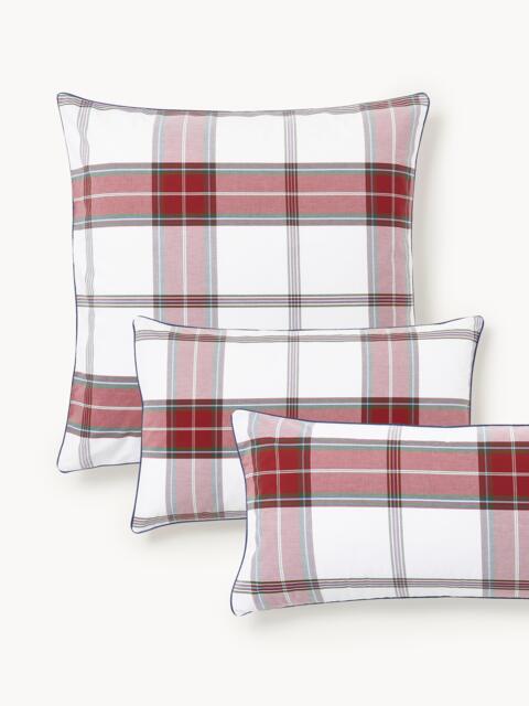 Checked Cotton Percale Pillowcase Scarlet with Piping