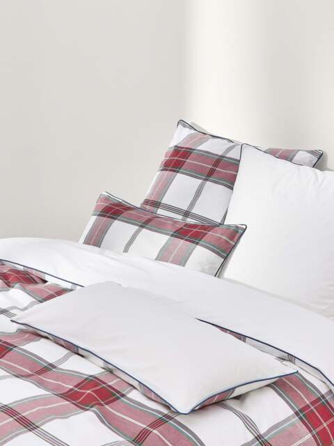 Checked Cotton Percale Duvet Cover Scarlet with Piping - image 1
