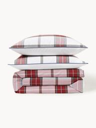 Checked Cotton Percale Duvet Cover Scarlet with Piping - thumbnail 3