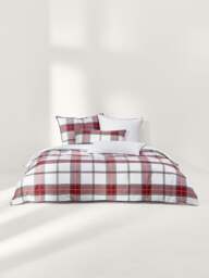 Checked Cotton Percale Duvet Cover Scarlet with Piping - thumbnail 9