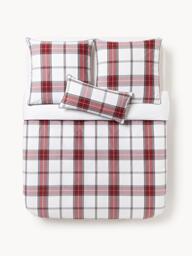 Checked Cotton Percale Duvet Cover Scarlet with Piping - thumbnail 2