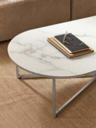 Oval Coffee Table Antigua with Marble Effect Glass Top - thumbnail 7
