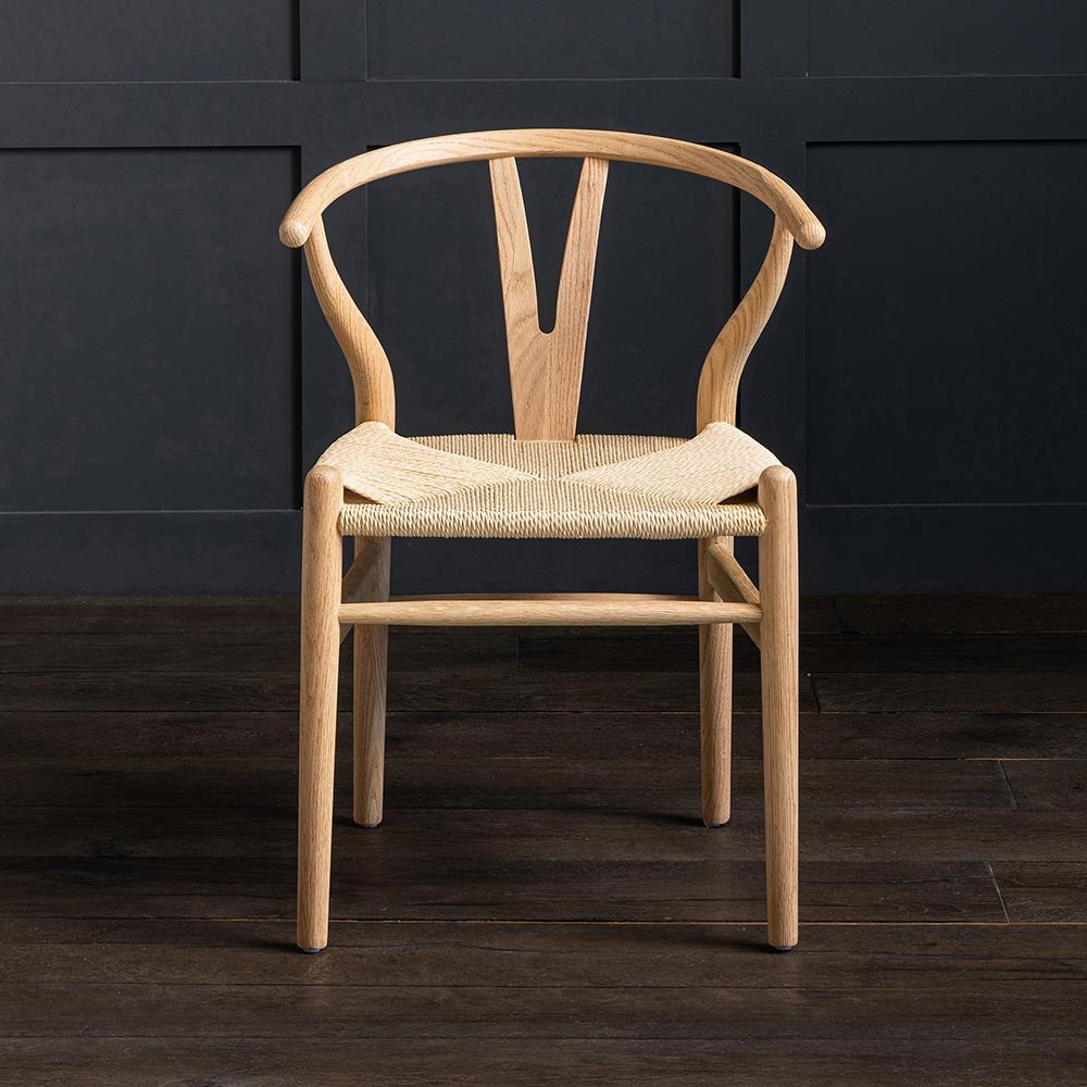 Wishbone Inspired Olson Dining Chair - Ashy Natural Oak Frame - Natural Seat  - Where Saints Go