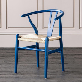 Wishbone Inspired Olson Dining Chair - Blue Frame - Natural Seat  - Where Saints Go Beech - thumbnail 3
