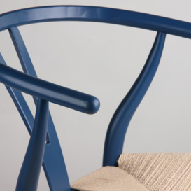 Wishbone Inspired Olson Dining Chair - Blue Frame - Natural Seat  - Where Saints Go Beech - thumbnail 2
