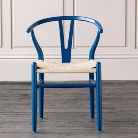 Wishbone Inspired Olson Dining Chair - Blue Frame - Natural Seat  - Where Saints Go Beech - thumbnail 1
