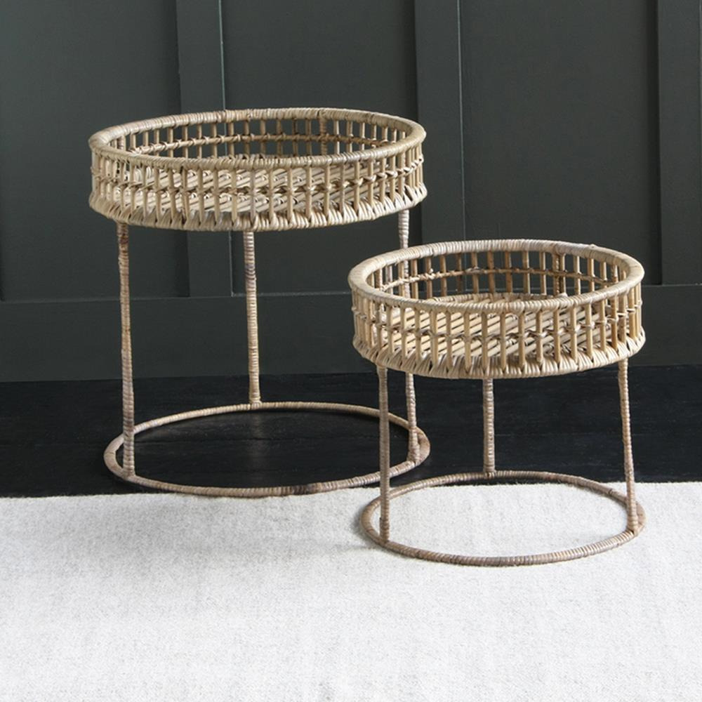 Round Side Table - Natural Rattan - Set Of 2  - Where Saints Go - image 1