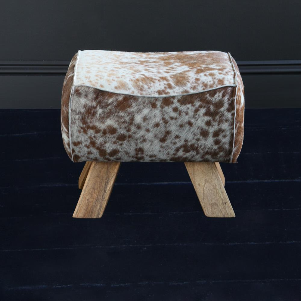 Pommel Horse Low Stool - Brown/White Seat  - Where Saints Go Brown and White Leather - image 1