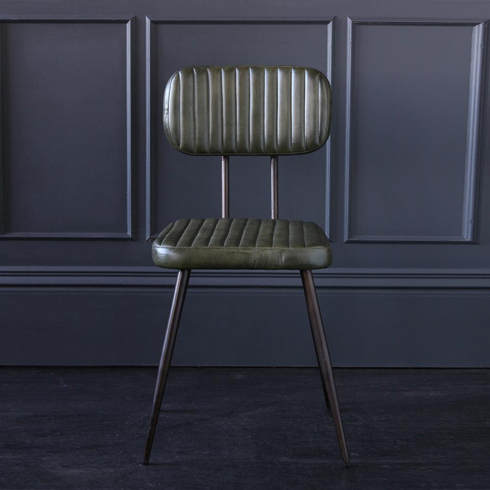 Memphis Dining Chair - Green Seat - Pewter Base  - Where Saints Go Green, Pewter Leather - image 1