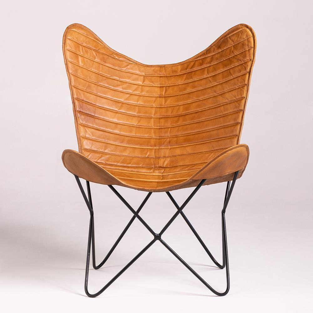 Butterfly Accent Chair - Tan Rib Seat - Black Base  - Where Saints Go Tan Ribbed - Black Leather - image 1