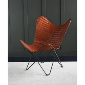 Butterfly Accent Chair - Tan Rib Seat - Black Base  - Where Saints Go Tan Ribbed - Black Leather - thumbnail 3