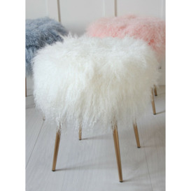 Mongolian Fur Foot Stool - Natural Seat - Gold Leg  - Where Saints Go - thumbnail 3