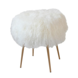 Mongolian Fur Foot Stool - Natural Seat - Gold Leg  - Where Saints Go - thumbnail 2