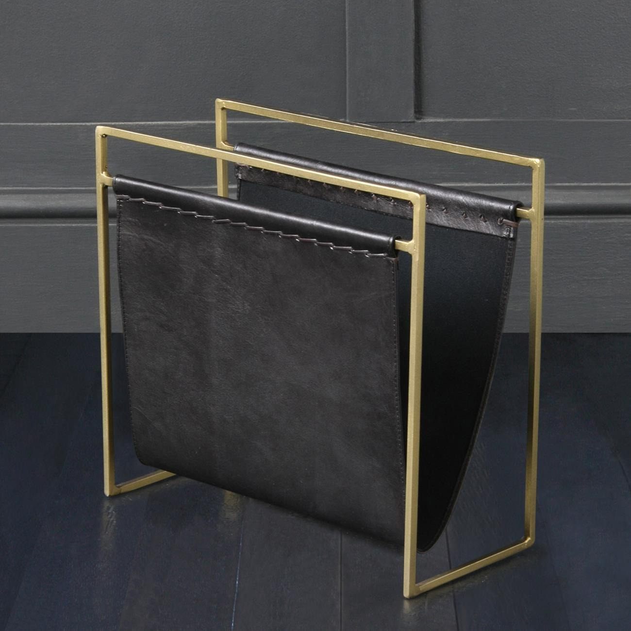 Soho Magazine Rack - Black Leather - Brass Frame  - Where Saints Go - image 1