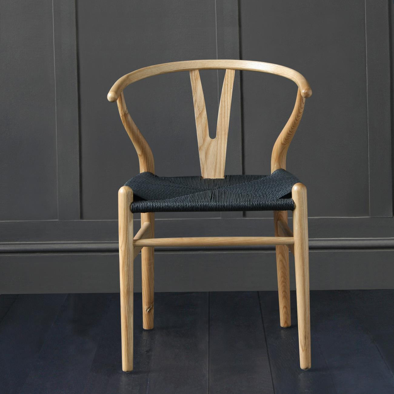 Wishbone Inspired Dining Chair - Black Seat - Natural Base  - Where Saints Go