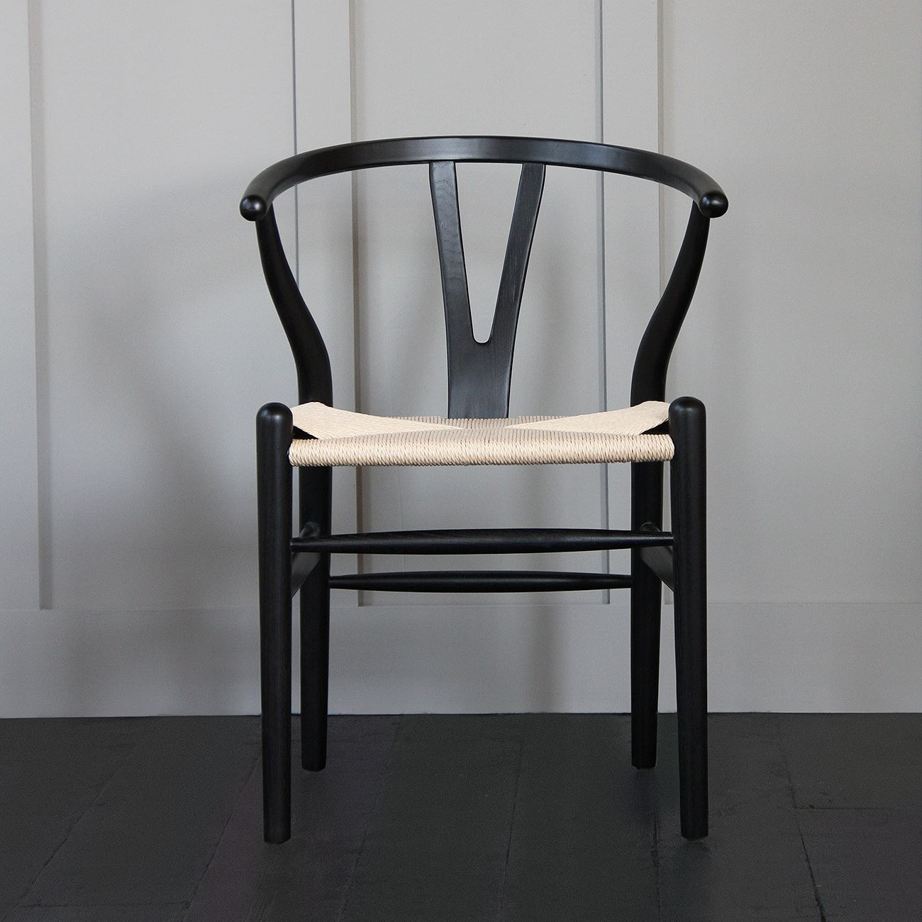 Handmade Wishbone Inspired Dining Chair - Natural Seat - Black Base  - Where Saints Go