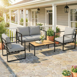Outsunny 4 Seater Grey Garden Sofa Lounge Set with Cushion - Wilko - thumbnail 1