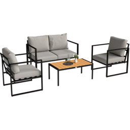 Outsunny 4 Seater Grey Garden Sofa Lounge Set with Cushion - Wilko - thumbnail 3