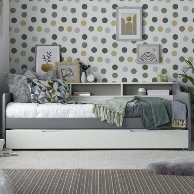 Tyler Single Grey and White Guest Bed and Trundle with Spring Mattresses - Bedmaster - Wilko - image 1