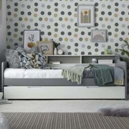 Tyler Single Grey and White Guest Bed and Trundle with Spring Mattresses - Bedmaster - Wilko - thumbnail 1