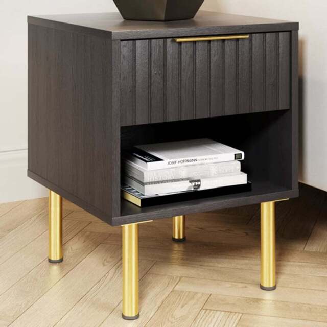 GFW Nervata Single Drawer Single Shelf Black Lamp Table - Size: 39 x 39 x 49cm - Wilko - image 1