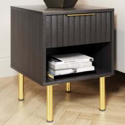 GFW Nervata Single Drawer Single Shelf Black Lamp Table - Size: 39 x 39 x 49cm - Wilko