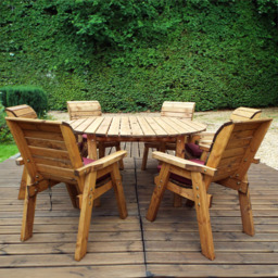 Charles Taylor Solid Wood 6 Seater Round Outdoor Dining Set with Red Cushions - Wilko