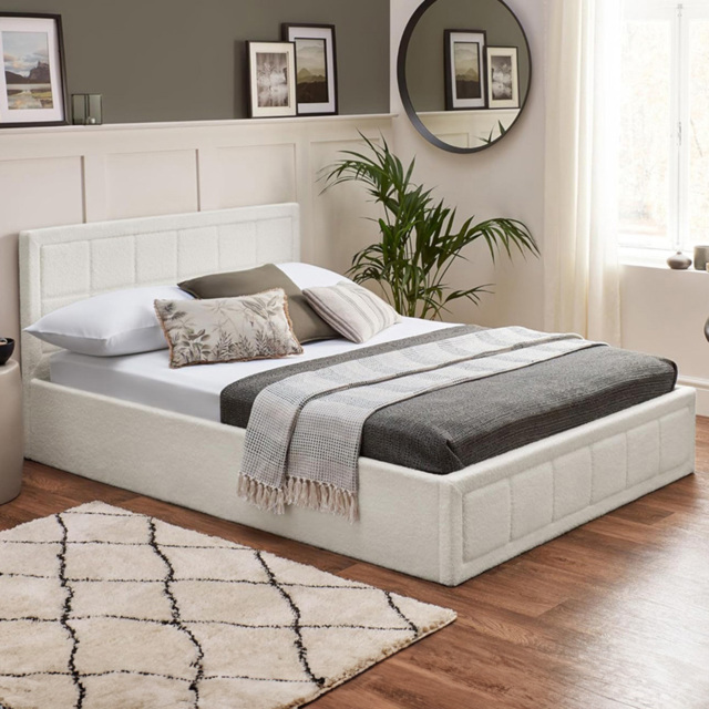 Home Treats Small Double Boucle Plush Ottoman Storage Bed - White - Wilko - image 1