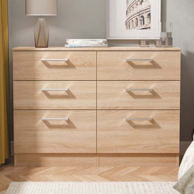 Crowndale Devon 6 Drawer Bardolino Oak Wide Chest of Drawers Ready Assembled - Wilko - image 1