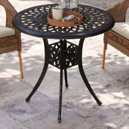 Outsunny Round Garden Dining Table with Parasol Hole Bronze Tone - Size: 74 x 78 x 78cm - Blonde - Wilko
