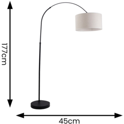 ValueLights Louis White Edge Drum Lamp Shade Black Metal Arched LED Floor Lamp - Size: 177 x 45 x 45cm - Wilko - thumbnail 5