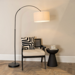 ValueLights Louis White Edge Drum Lamp Shade Black Metal Arched LED Floor Lamp - Size: 177 x 45 x 45cm - Wilko - thumbnail 3