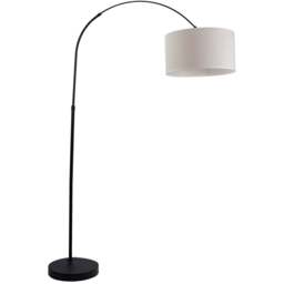 ValueLights Louis White Edge Drum Lamp Shade Black Metal Arched LED Floor Lamp - Size: 177 x 45 x 45cm - Wilko