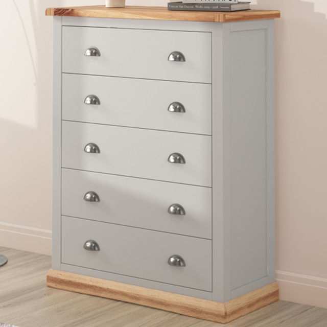 Cabinet Bits Bomporto 5 Drawer Grey Chrome Cup Handle Chest of Drawers - Wilko - image 1