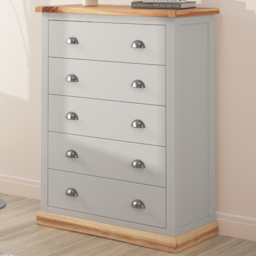 Cabinet Bits Bomporto 5 Drawer Grey Chrome Cup Handle Chest of Drawers - Wilko