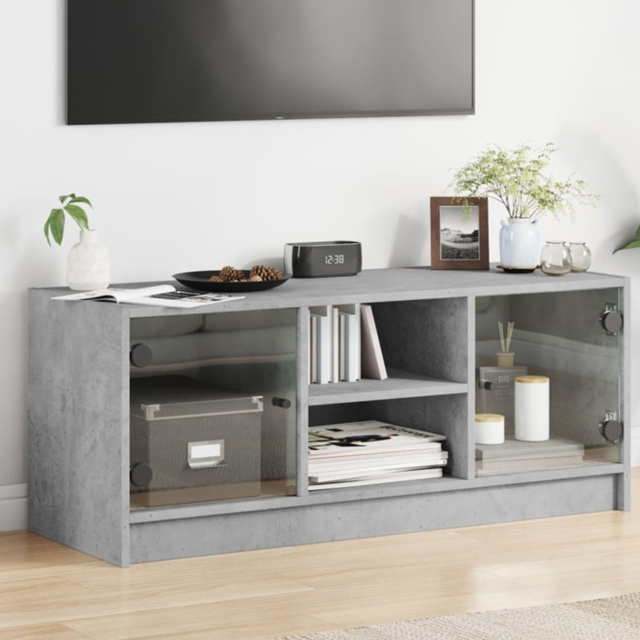vidaXL 2 Glass Door 2 Shelf Concrete Grey TV Cabinet - Size: 42 x 102 x 37cm - Wilko - image 1