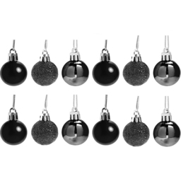 Shatchi Black Shatterproof Christmas Bauble 12 Pack - Wilko