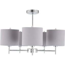 Pacific Lifestyle Plaza 5 Arm Silver Metal and Grey Linen Pendant Light - Wilko
