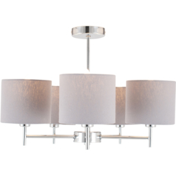 Pacific Lifestyle Plaza 5 Arm Silver Metal and Grey Linen Pendant Light - Wilko - thumbnail 4