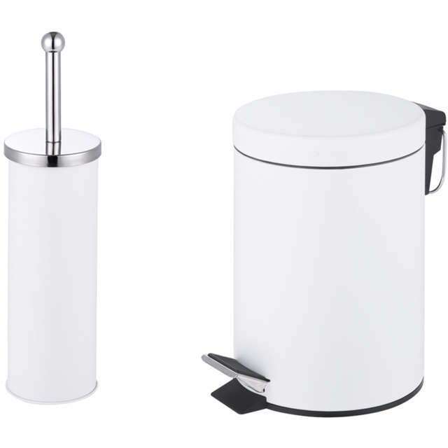 Innoteck Essentials White Pedal Dustbin and Toilet Brush with Holder Set - Size: 26 x 16.8 x 16.8cm - Wilko - image 1