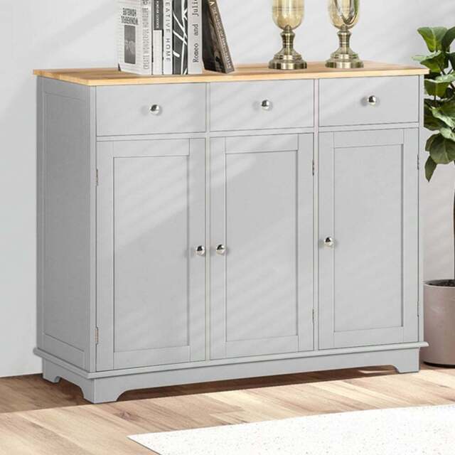 HOMCOM 3 Door 3 Drawer Grey Sideboard - Size: 114 x 19 x 48cm - Wilko - image 1