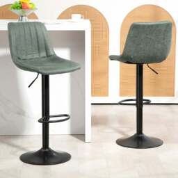 HOMCOM Green Metal Frame Microfibre Retro Tub Bar Stool with Footrest Set of 2 - Wilko