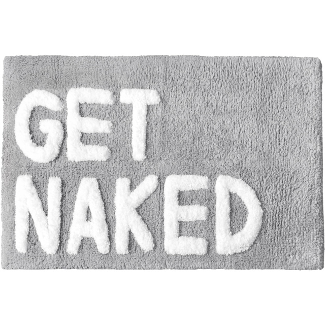 Mooky Mats Grey and White Get Naked Slogan Bath Mat 50 x 80cm - Wilko - image 1